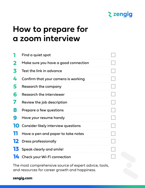 Zoom interview prep checklist
