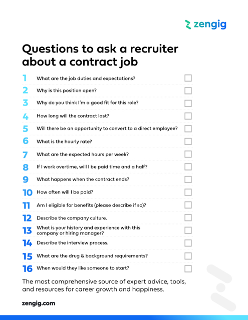 Contract job questions checklist