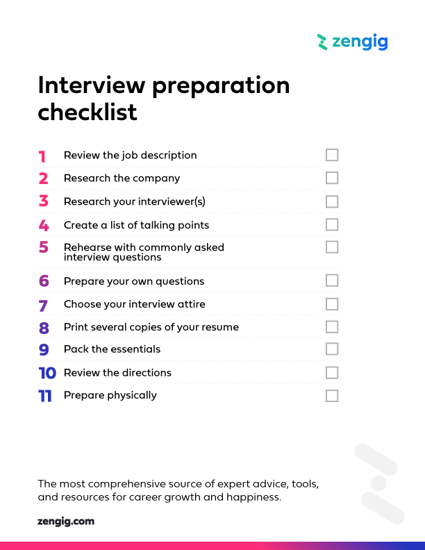 Interview Checklist Guide For Interview Preparation Template For