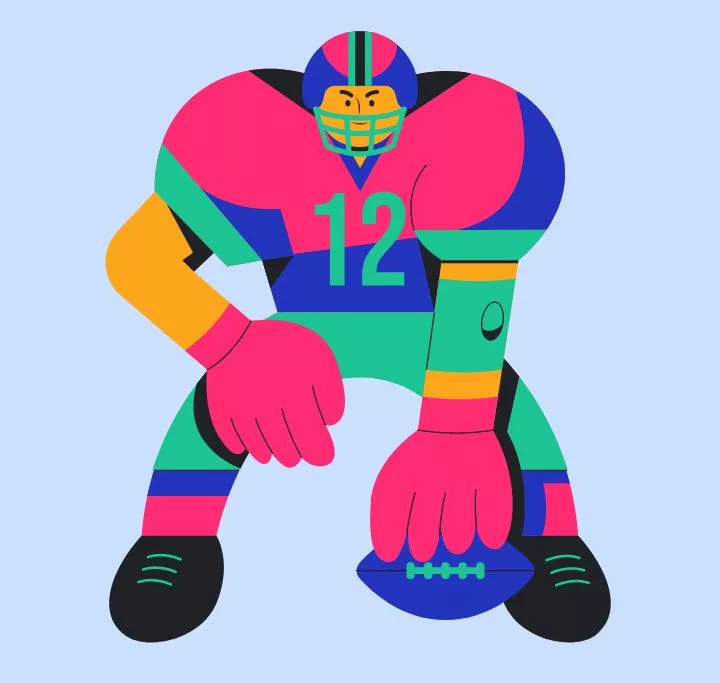 Cartoon of an American football player getting ready to hike the ball